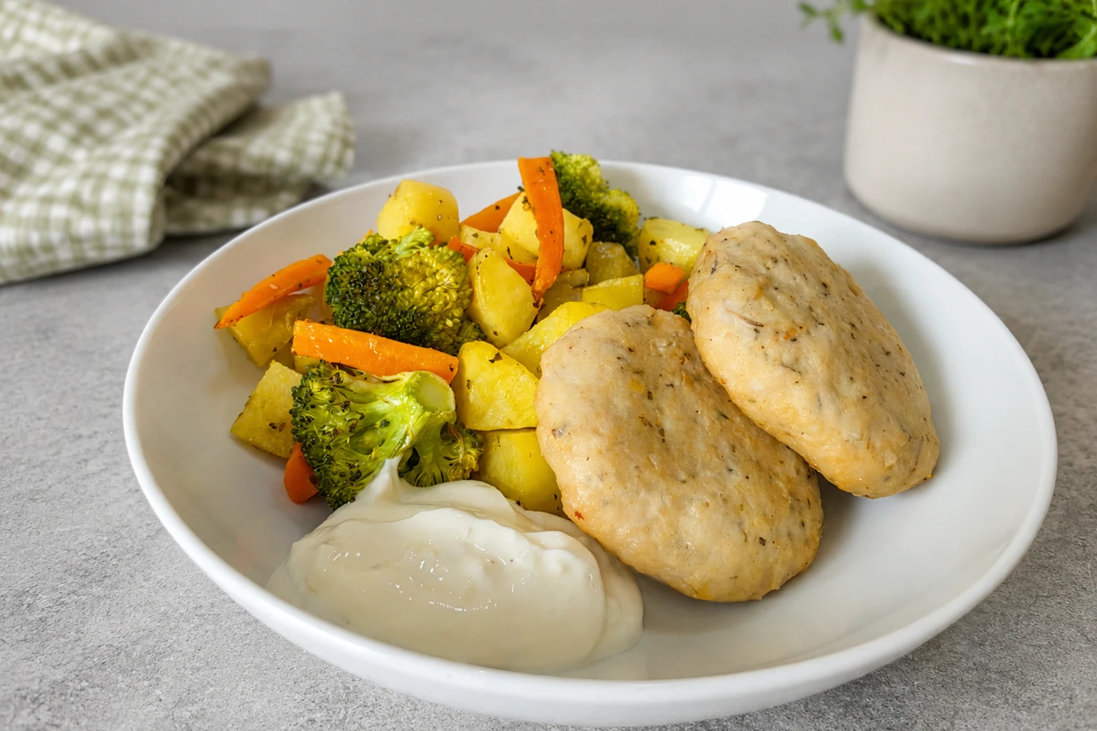 Turkey Patties with Roasted Potatoes and Vegetables